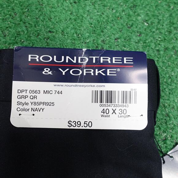 Roundtree & Yorke Pants Mens 40x30 Navy Blue Flat Front Expander Easy Care - Picture 8 of 10